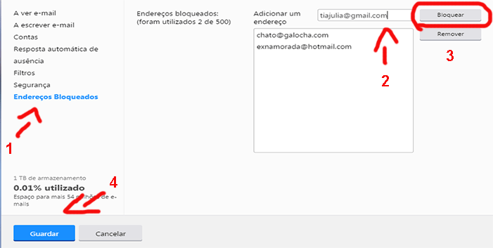 Tela como bloquear email Yahoo Mail