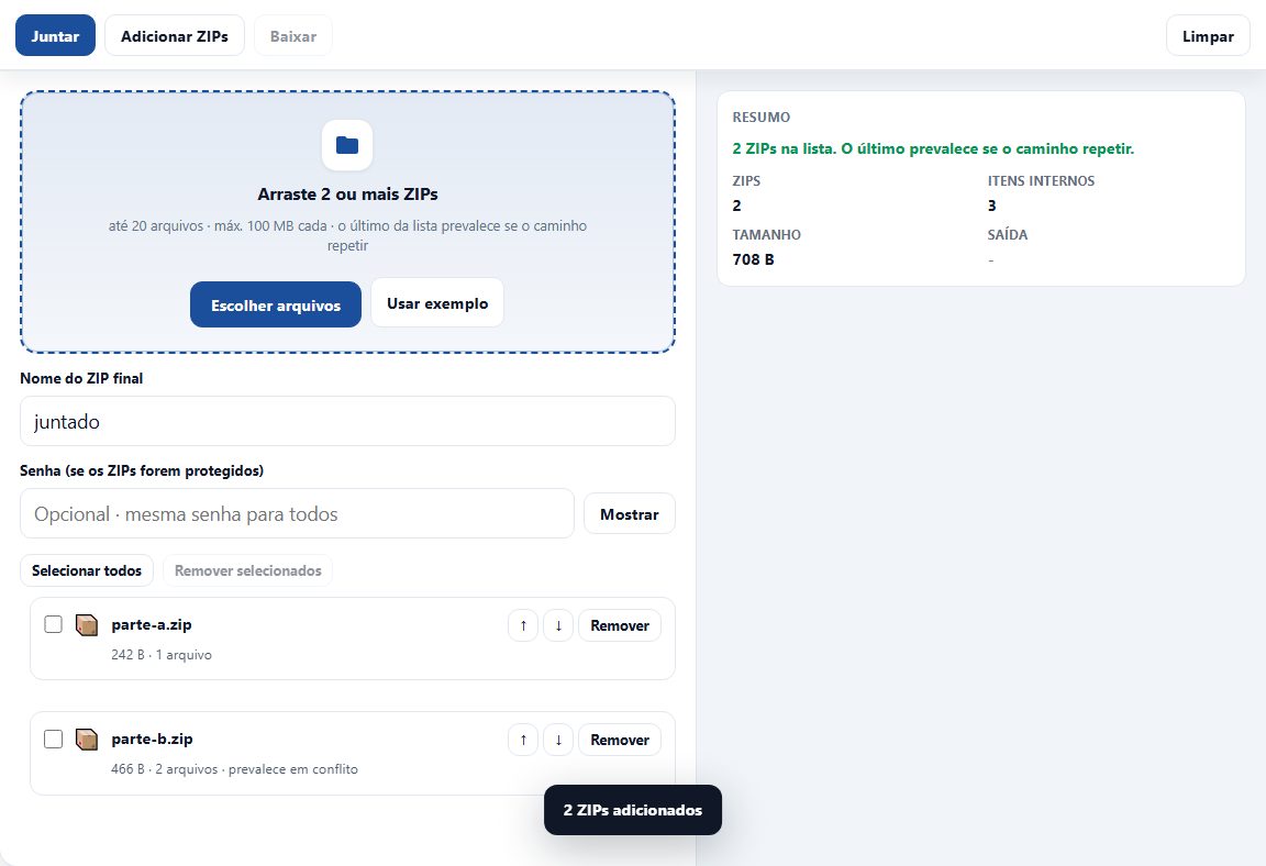 Juntar ZIP no Dica com parte-a.zip e parte-b.zip na lista