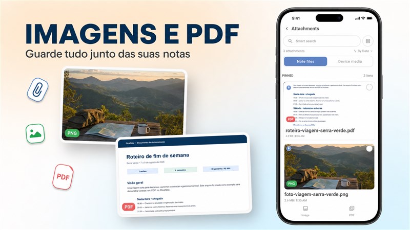 Como adicionar imagens, arquivos e outros anexos no DicaNote