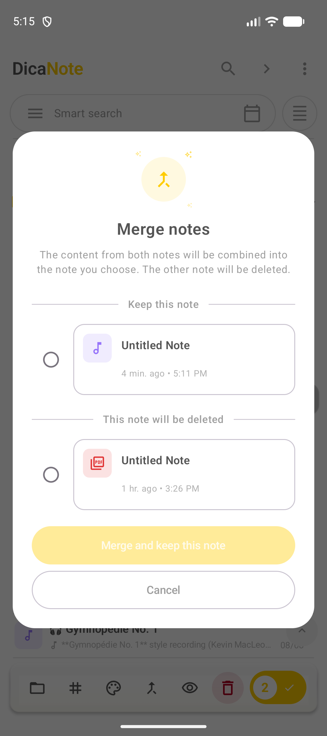 DiÃ¡logo Merge notes no DicaNote