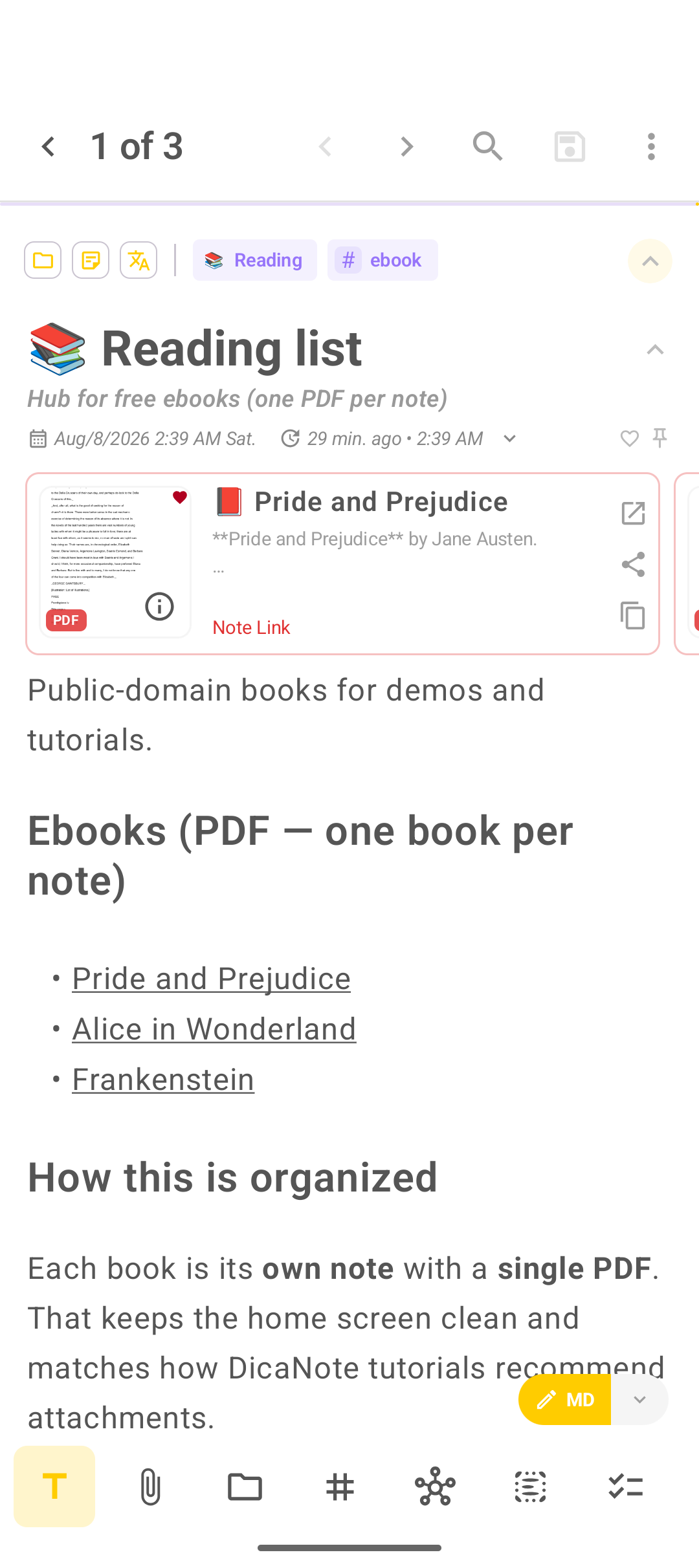 Empty DicaNote editor for a new note