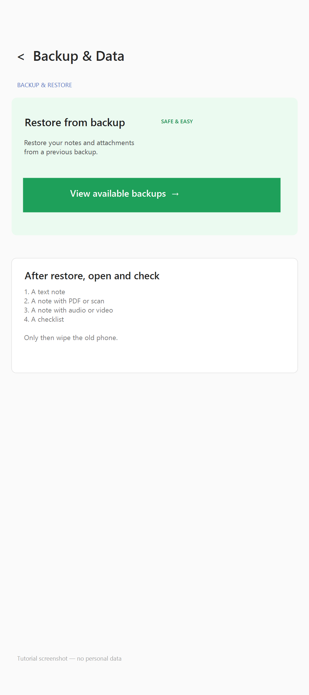Visual restore summary and post-restore checklist