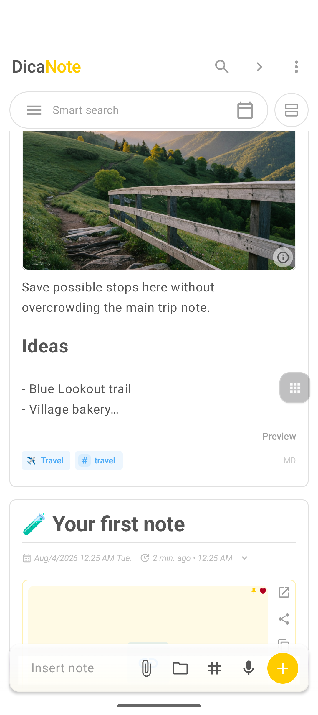 Lookout clip note with video attachment