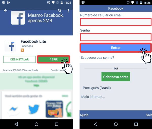 Facebook lite sem dados. como entrar? 