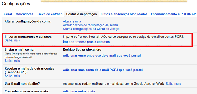 Como importar mensagens e contatos do Yahoo