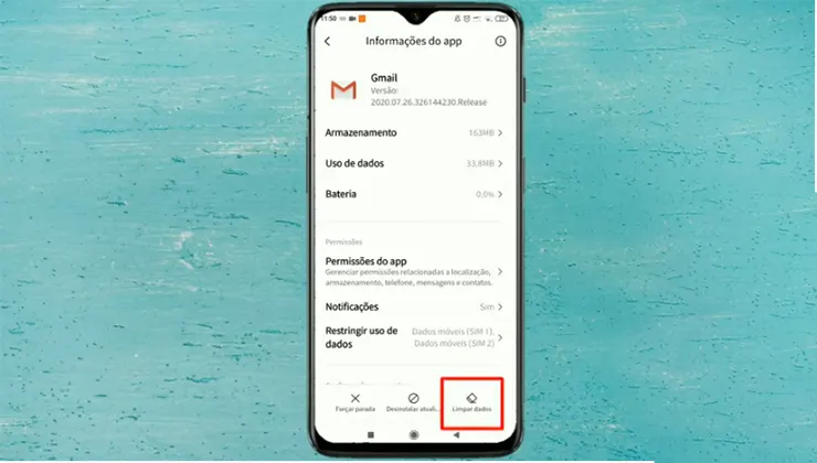 PASSO 5: Limpar dados Conta Gmail 