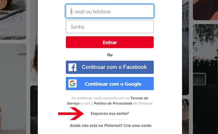 Como recuperar senha conta Pinterest Brasil