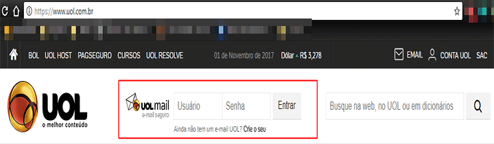 Uol Mail página principal