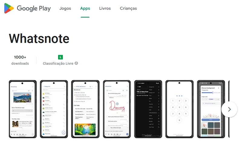 Whatsnote Tela da Playstore
